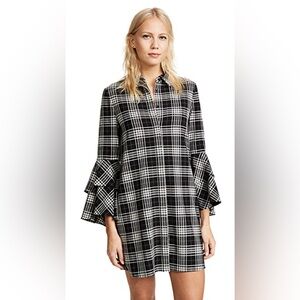 Alice + Olivia Jem Ruffle-Sleeve Plaid Shirt Dress